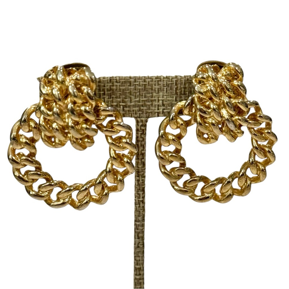 Glam Vintage Clip-On Chain Earrings — Statement Gold Hoops